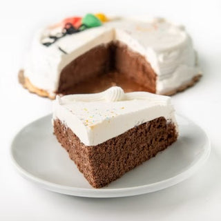 8" Single layer Chocolate Birthday Cake with White Icing, Multi-Colored Balloons and Sprinkles